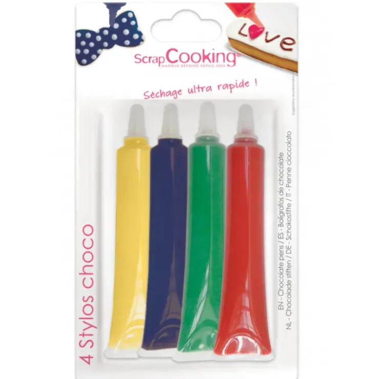 Best SCRAPCOOKING 4 Stylos Chocolat Bleu Rouge Jaune Vert 25g