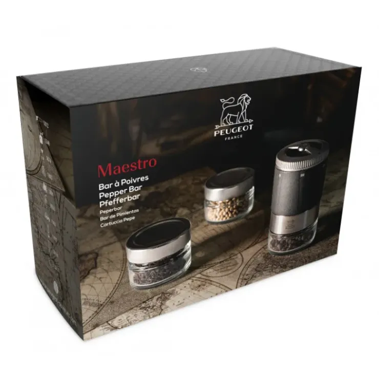 Hot PEUGEOT Bar à poivre Maestro avec Moulin, Réservoirs et 3 poivres