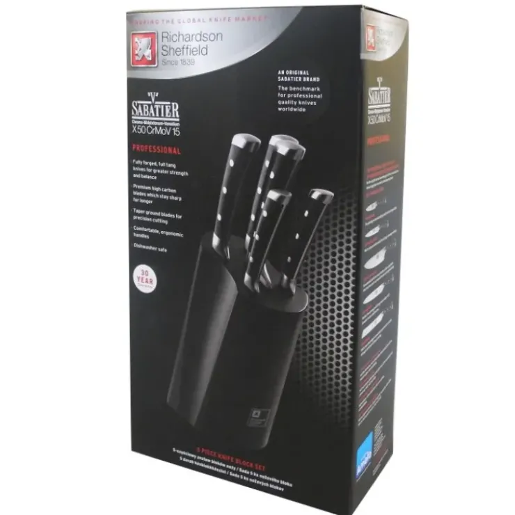 RICHARDSON Bloc Couteau Pro On-Line 5 Couteaux de Cuisine V Sabatier Sheffield