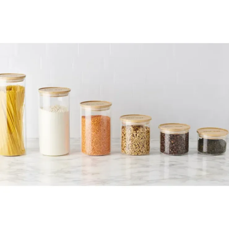 MASTRAD Bocal en Verre 1,75 L avec Couvercle Bambou Stor'eat