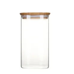 Sale PEBBLY Boîte de Conservation en Verre et Bambou Carré 1,4 L