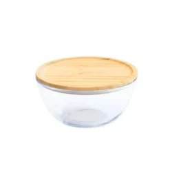 PEBBLY Boîte de Conservation en Verre et Bambou Rond 1,6 L
