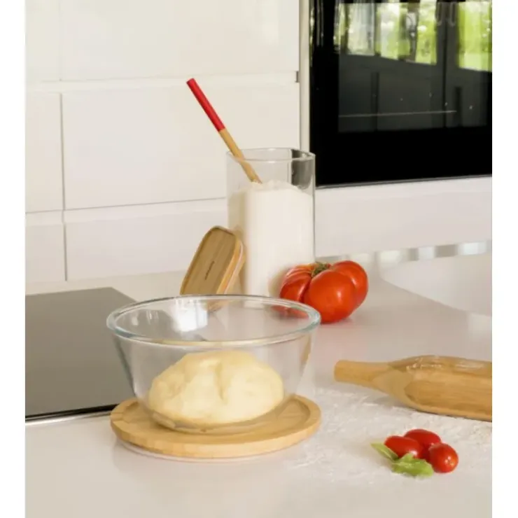 PEBBLY Boîte de Conservation en Verre et Bambou Rond 1,6 L