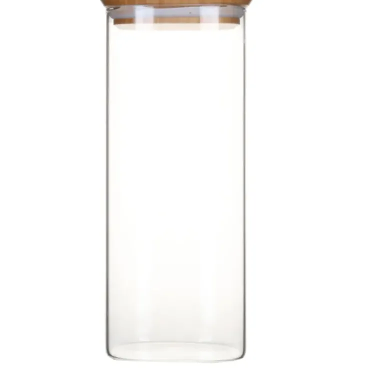 New PEBBLY Boîte de Conservation en Verre et Bambou Carré 2,2 L