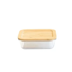 Sale PEBBLY Boîte de Conservation en Verre et Bambou Rectangle 640 ml