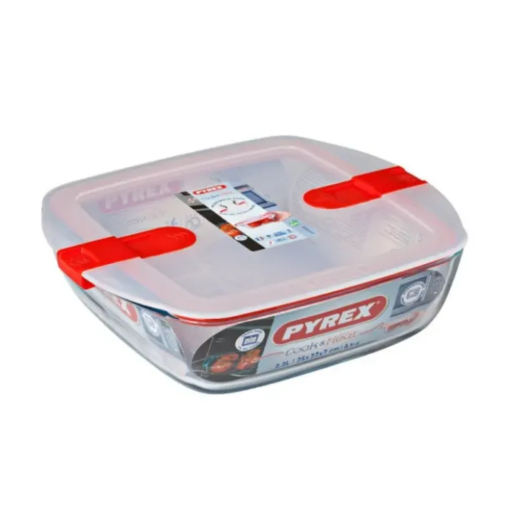 Clearance PYREX Boîte de Conservation en Verre Carrée 25 x 22 cm 2,2 L Cook & Heat