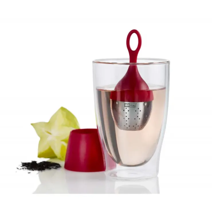 New ADHOC Boule à Thé avec Support Rouge Ø 4 cm x H 12,5 cm