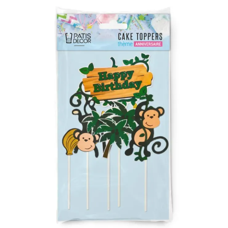 New PATISDECOR Cake Topper Happy Birthday Singes (x5) Patisdécor