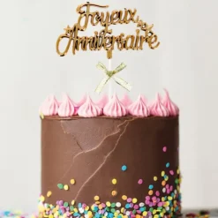 New PATISDECOR Cake Topper Joyeux Anniversaire Doré Patisdécor