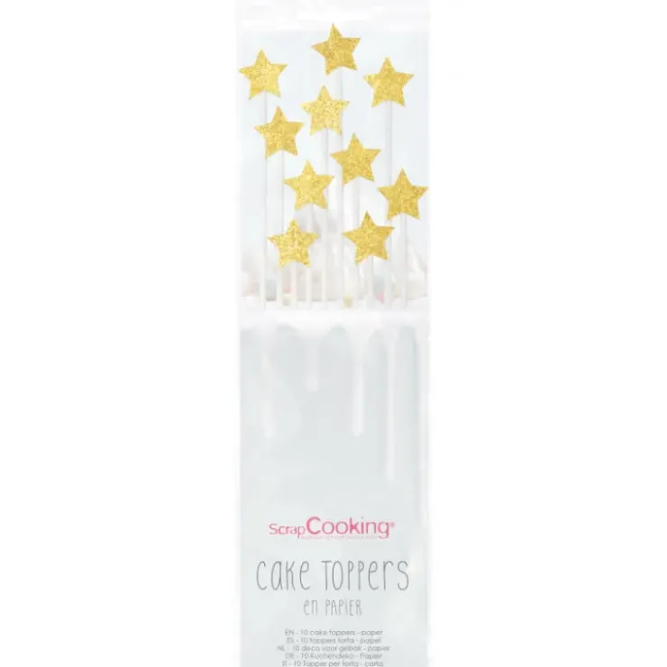 SCRAPCOOKING Cake Topper long 20 cm étoile doré (x10)