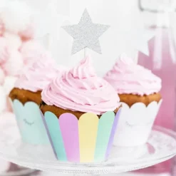 Hot PARTYDECO Cake Toppers Étoiles Argent (x6)