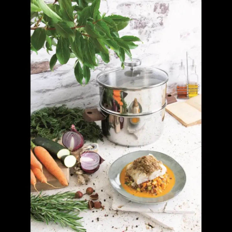 Hot CRISTEL Casserole et Cuit Vapeur Inox Ø 24 cm Anses Mutine Noir Biome