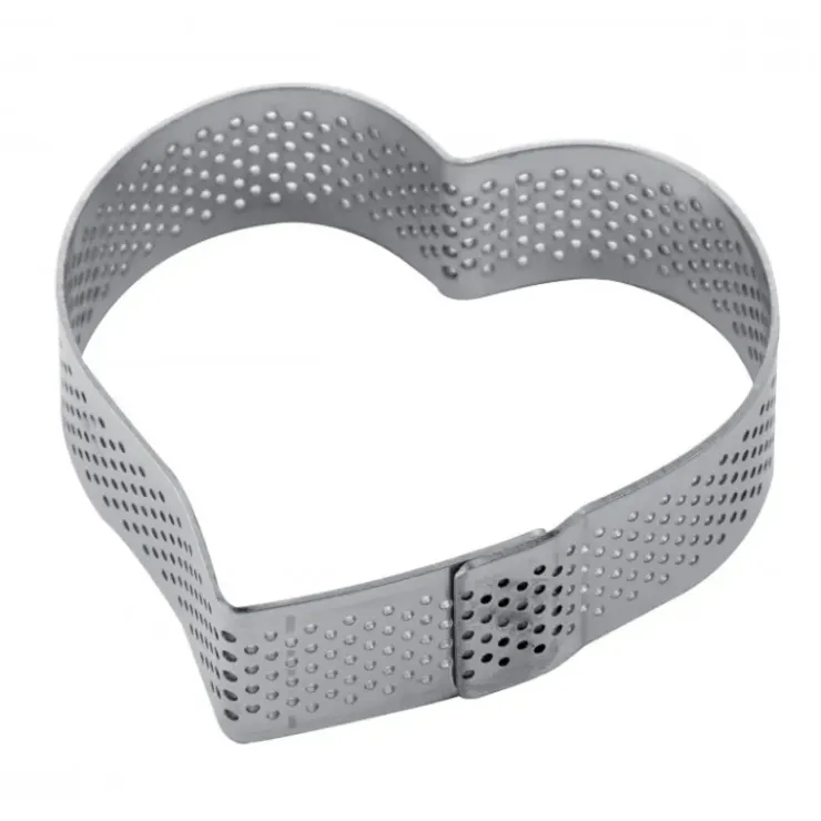 Hot PAVONI Cercle à Tarte Coeur Inox Micro-perforé 7,5 x 7 cm x H 2 cm