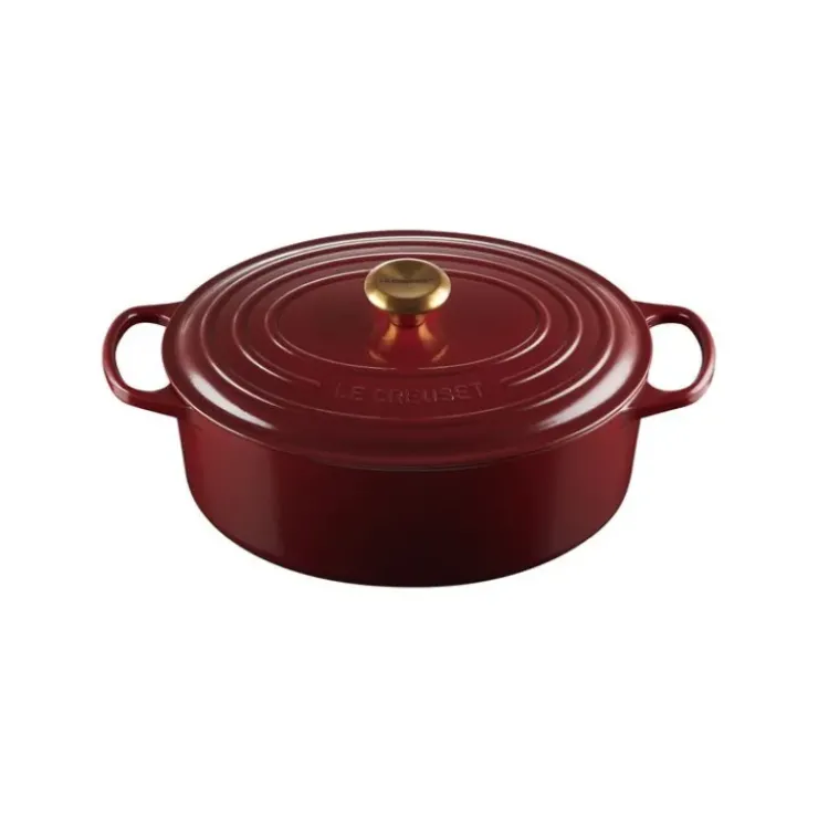 Online LE CREUSET Cocotte en Fonte Ovale 31 cm Garnet Bouton Doré Signature