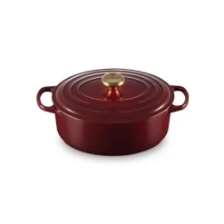 Best LE CREUSET Cocotte en Fonte Ovale 29 cm Garnet Bouton Doré Signature