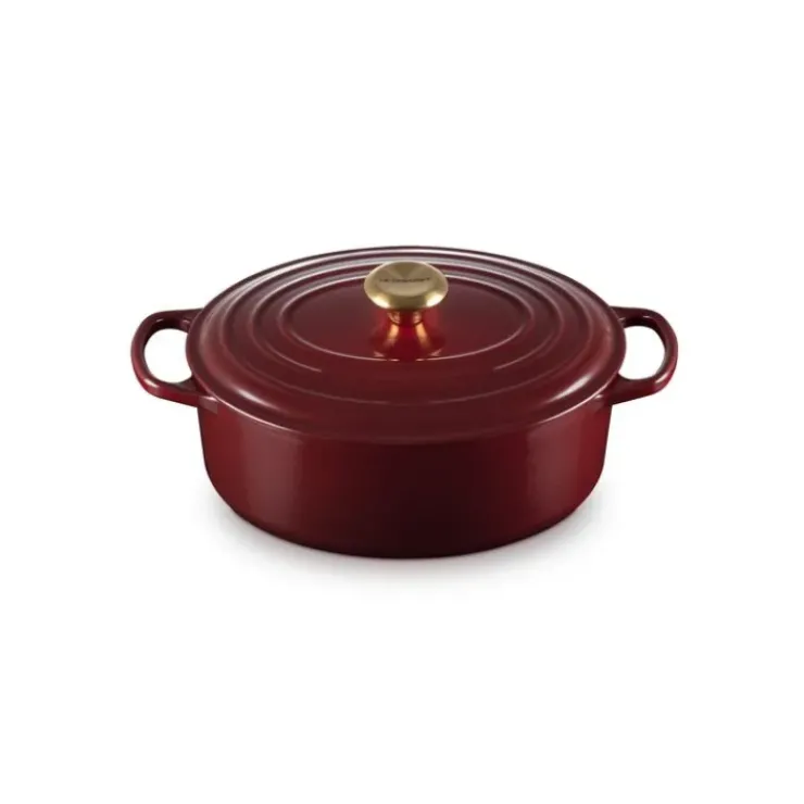 Best LE CREUSET Cocotte en Fonte Ovale 29 cm Garnet Bouton Doré Signature