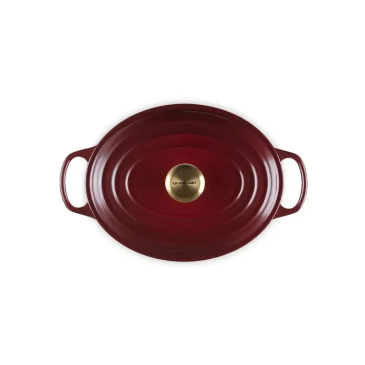 Best LE CREUSET Cocotte en Fonte Ovale 29 cm Garnet Bouton Doré Signature