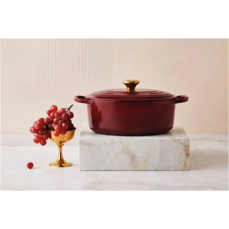 Best LE CREUSET Cocotte en Fonte Ovale 29 cm Garnet Bouton Doré Signature