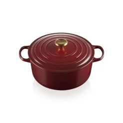 Sale LE CREUSET Cocotte en Fonte Ronde 28 cm Garnet Bouton Doré Signature