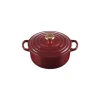 New LE CREUSET Cocotte en Fonte Ronde 20 cm Garnet Bouton Doré Signature