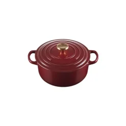 New LE CREUSET Cocotte en Fonte Ronde 20 cm Garnet Bouton Doré Signature