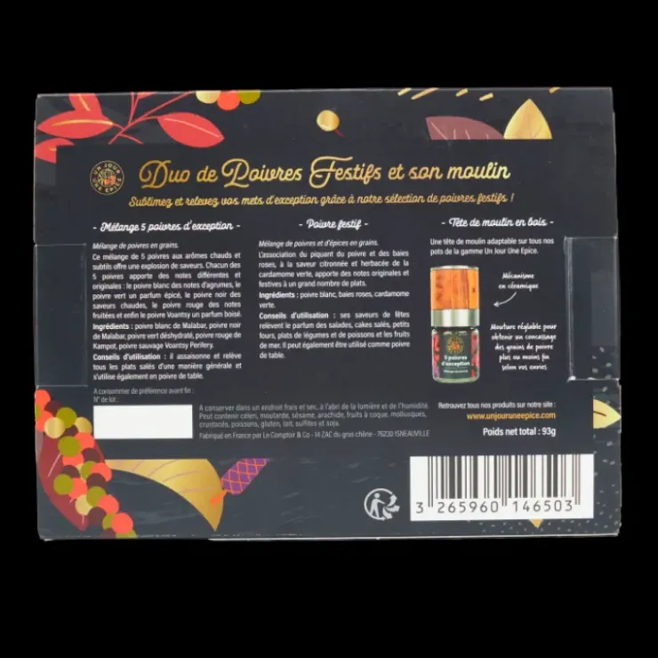 New UN JOUR UNE EPICE Coffret Poivres Festifs avec Tête de Moulin