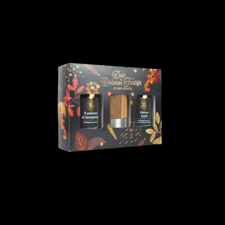 New UN JOUR UNE EPICE Coffret Poivres Festifs avec Tête de Moulin