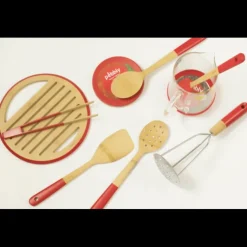 PEBBLY Cuillère de Cuisine Ajourée Bambou 30 cm Rouge