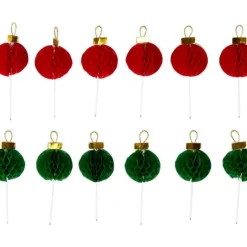 Clearance WILTON Décorations Boules de Noël Rouges et Vertes sur Piques (x12)