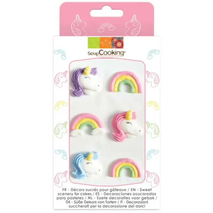SCRAPCOOKING Décors en Sucre Licorne et Arc en Ciel x6