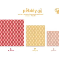 PEBBLY Feuille Emballage Alimentaire Cire Abeille Pois (x3)