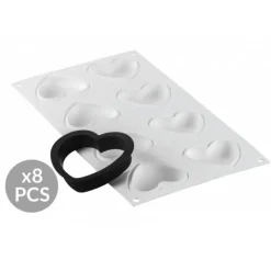 New SILIKOMART Kit Moule Silicone 8 Tartelettes Cœur 8 x 7 cm Professional