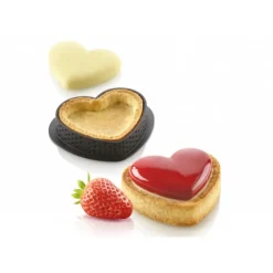 New SILIKOMART Kit Moule Silicone 8 Tartelettes Cœur 8 x 7 cm Professional