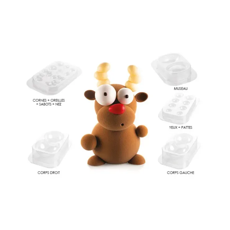 Hot SILIKOMART Kit Moules Chocolat Renne en PVC 14,7 cm x H 23,6 cm (x5) Professional