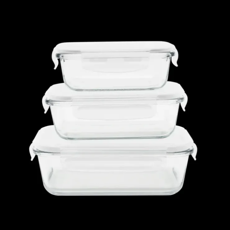Clearance PEBBLY Lot 3 Boîtes de Conservation en Verre Rectangle