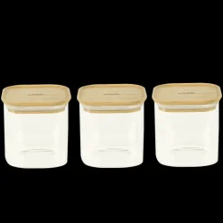 Sale PEBBLY Lot 3 Boîtes de Conservation en Verre et Bambou Carré 800 ml