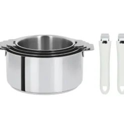 Discount CRISTEL Lot de 4 Casseroles inox avec 2 Poignées Blanches Mutine Amovibles