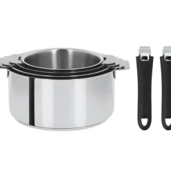 Online CRISTEL Lot de 4 Casseroles inox avec 2 Poignées Noires Mutine Amovibles