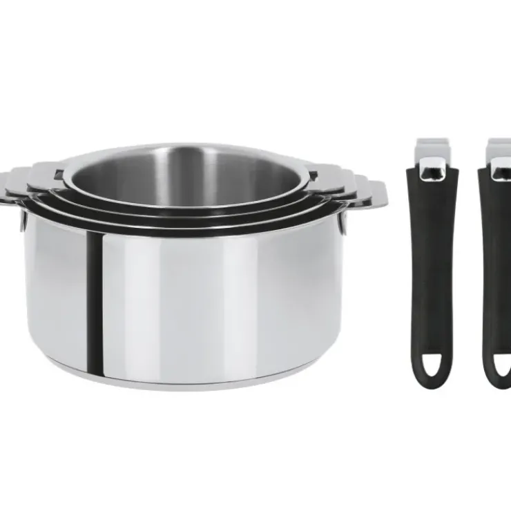 Online CRISTEL Lot de 4 Casseroles inox avec 2 Poignées Noires Mutine Amovibles