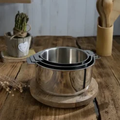 New CRISTEL Lot de 3 Casseroles Inox Mutine avec 1 Poignée Amovible Casteline