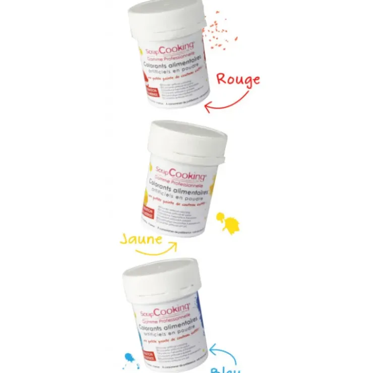 Clearance SCRAPCOOKING Lot de 3 Colorants Alimentaires en Poudre Rouge / Jaune / Bleu
