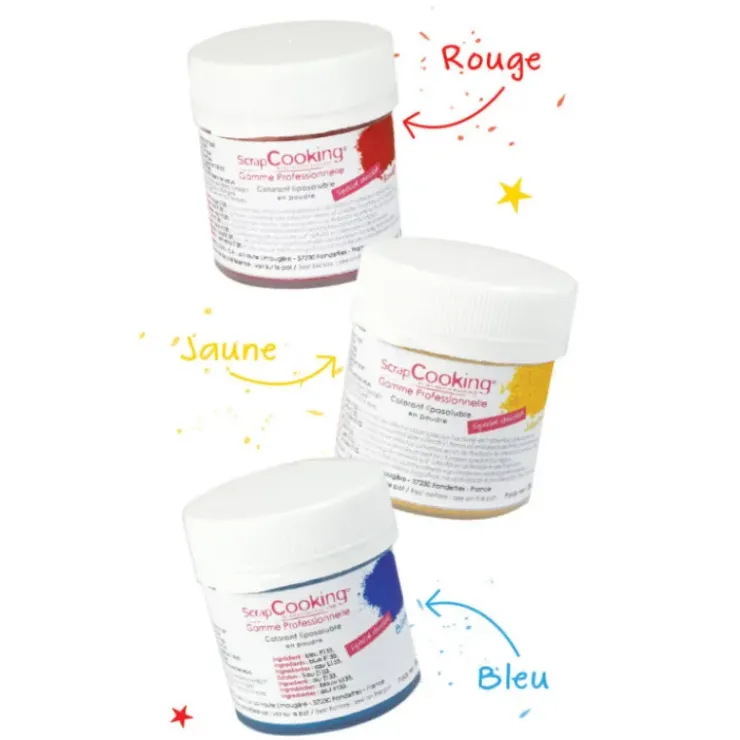 Clearance SCRAPCOOKING Lot de 3 Colorants Liposolubles en Poudre Rouge / Bleu / Jaune