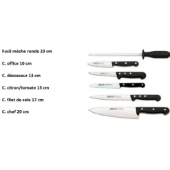 Clearance ARCOS Mallette de cuisine 5 couteaux de cuisine et un fusil Universal Noir