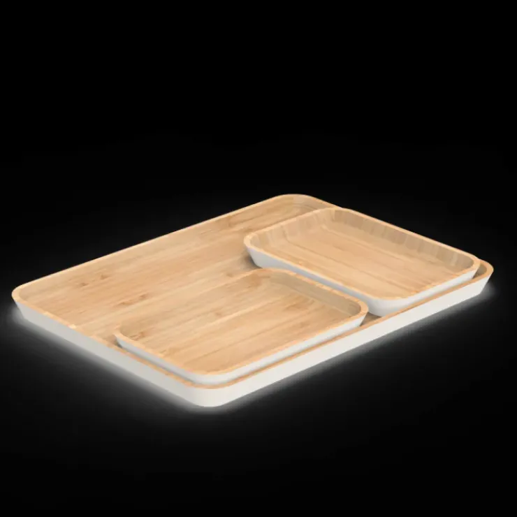 Sale PEBBLY Plateau de Service en Bambou Crème 40 x 30 cm