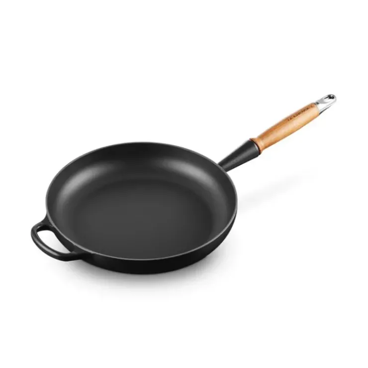 Outlet LE CREUSET Poêle en Fonte 28 cm Noir Mat avec Manche en Bois Signature