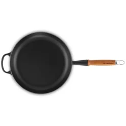Outlet LE CREUSET Poêle en Fonte 28 cm Noir Mat avec Manche en Bois Signature