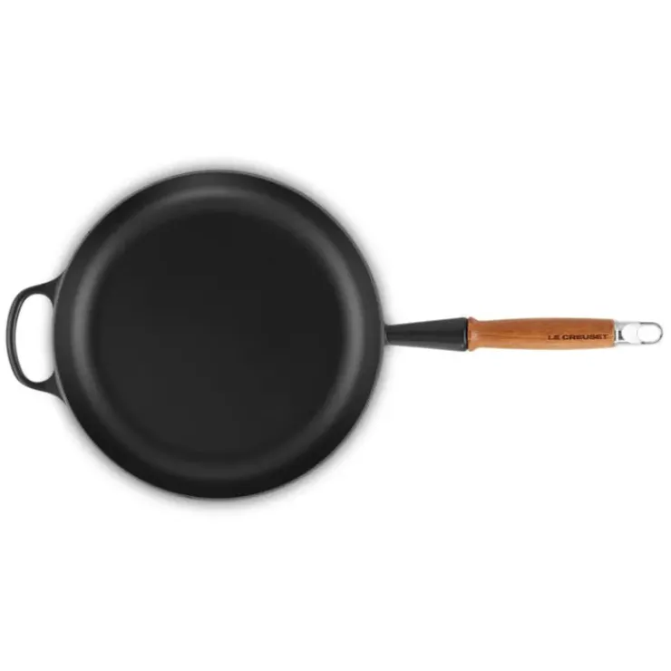 Outlet LE CREUSET Poêle en Fonte 28 cm Noir Mat avec Manche en Bois Signature