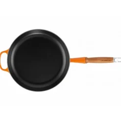 Hot LE CREUSET Poêle en Fonte 28 cm Volcanique avec Manche en Bois Signature