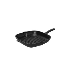 Hot CHASSEUR Poêle-gril en Fonte carré 20 cm Noir Mat