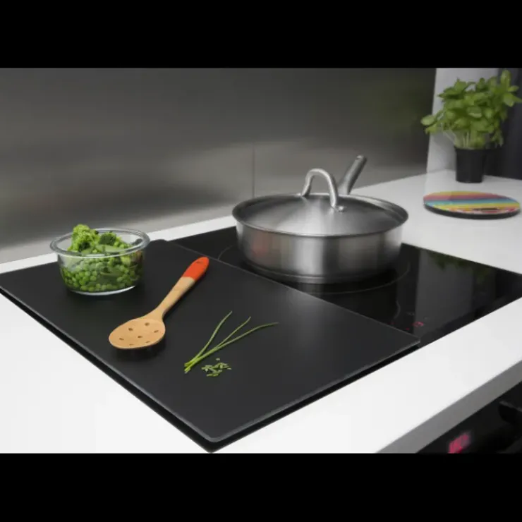 PEBBLY Protection Plaque de Cuisson en Verre 50 x 28 cm Noir
